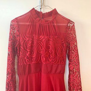 Gorgeous Long Red Lace Detail Dress NWOT